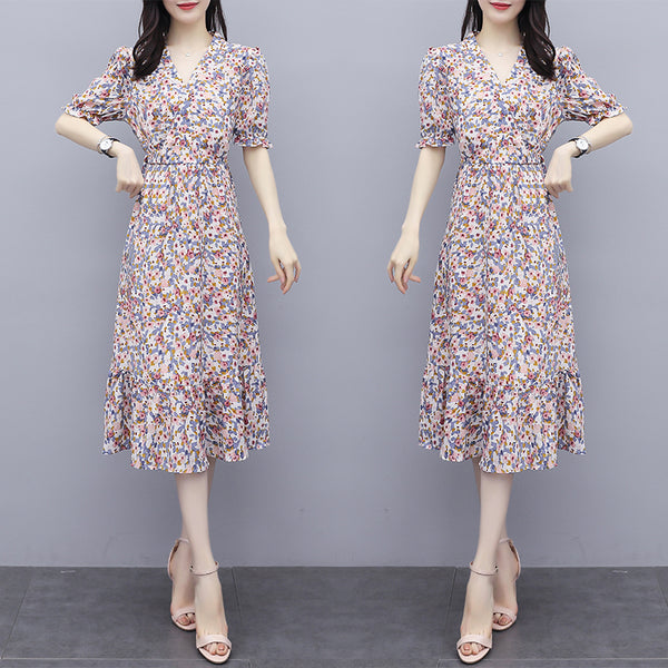 Plus Size Art Floral Wrap Midi Dress
