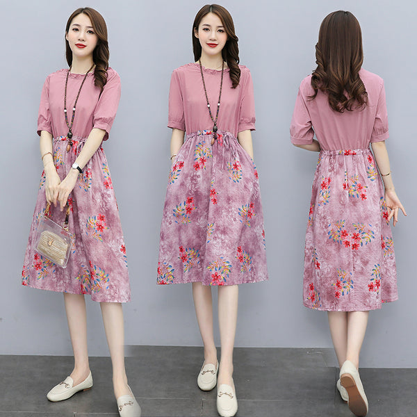Plus Size Floral Colourblock Midi Dress