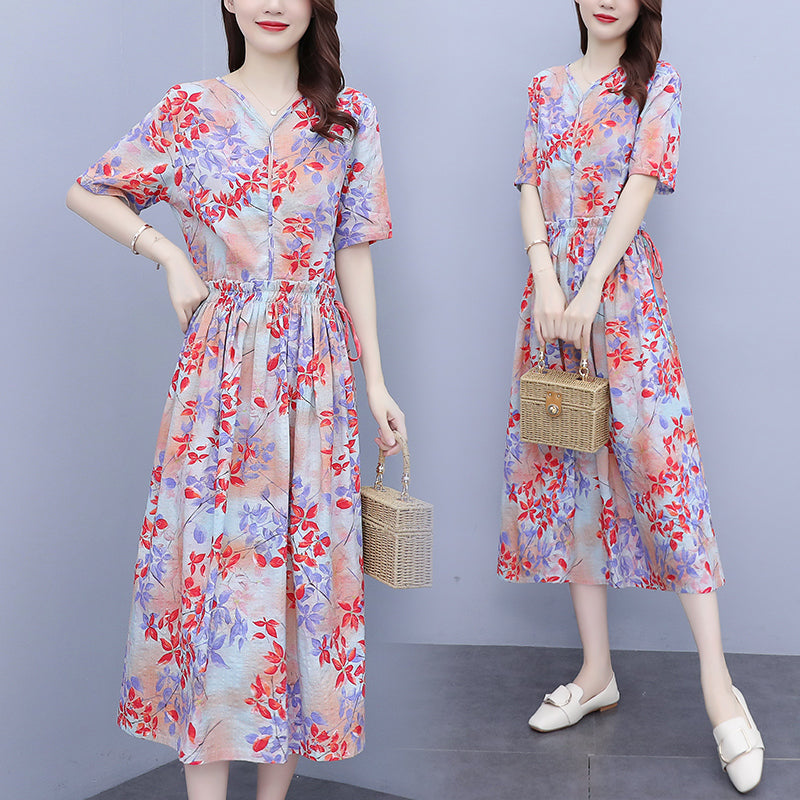 Plus Size V Neck Floral Midi Dress