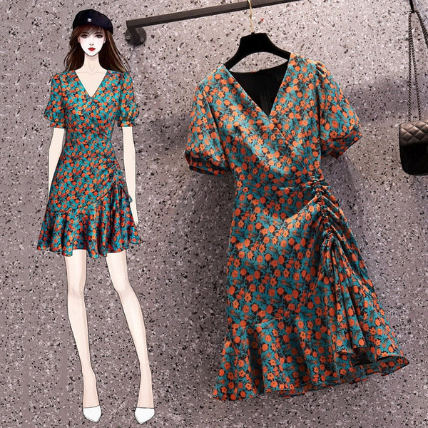 (Ready Stock XL - 1 Pc) Plus Size Korean Floral Scrunch Dress