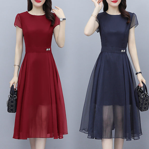 Plus Size Formal Sheer Hem Midi Dress