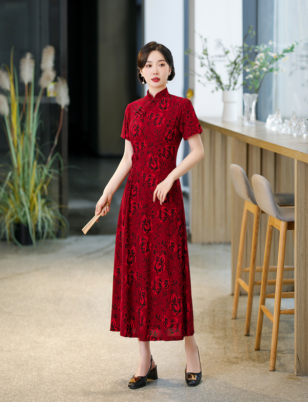 Plus Size Floral Long Qipao Dress