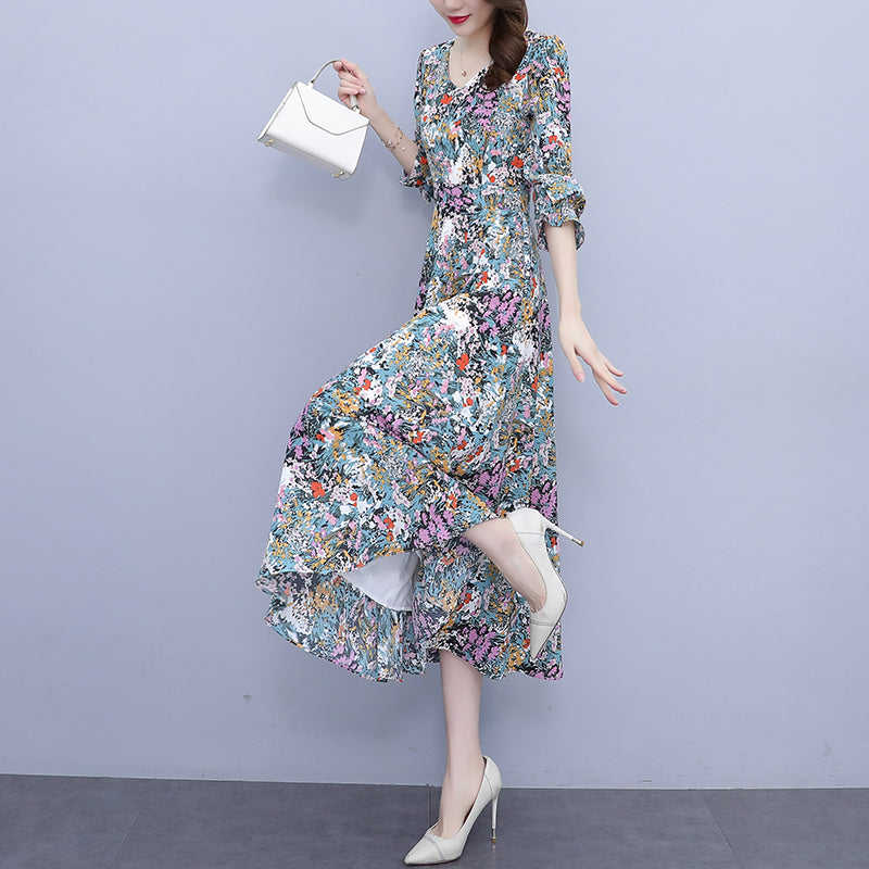 Plus Size V Neck Floral Midi Dress – Pluspreorder
