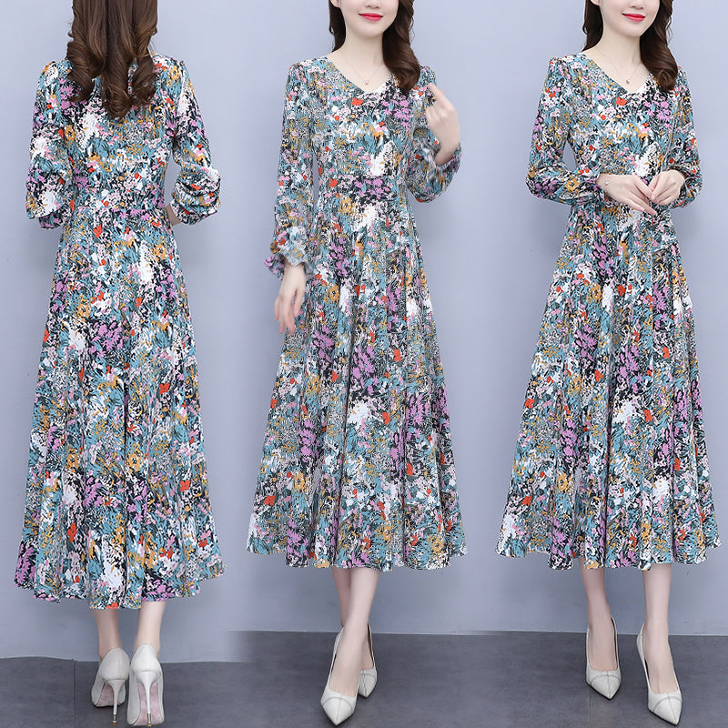 Plus Size V Neck Floral Midi Dress