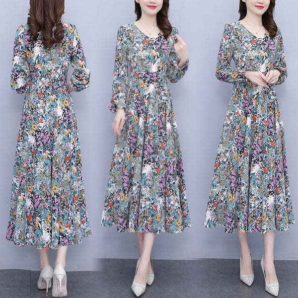Plus Size V Neck Floral Midi Dress