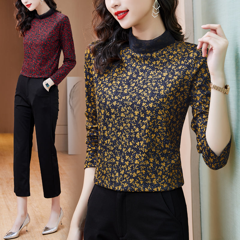 Plus Size Ditsy Floral High Neck Top