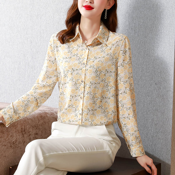 Plus Size Floral Long Sleeve Shirt Blouse