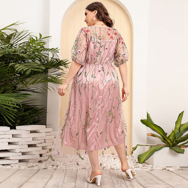 Plus Size Floral Embroidery Formal Evening Dress – Pluspreorder