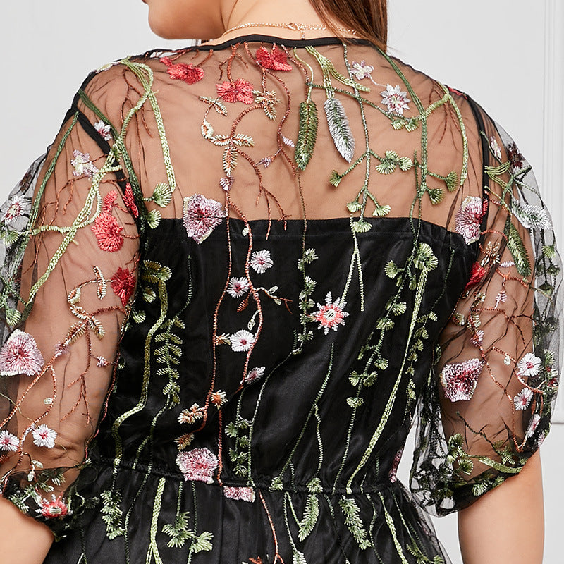 Plus Size Floral Embroidery Formal Evening Dress – Pluspreorder