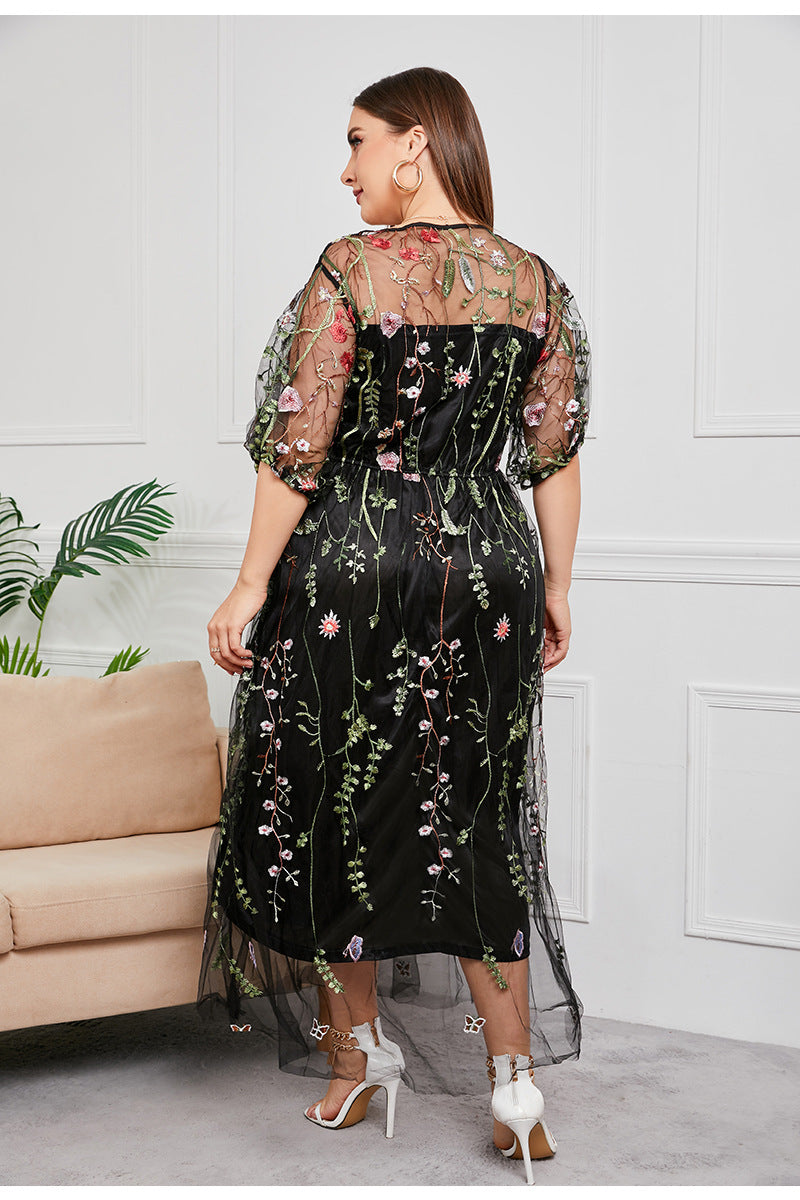 Plus Size Floral Embroidery Formal Evening Dress – Pluspreorder