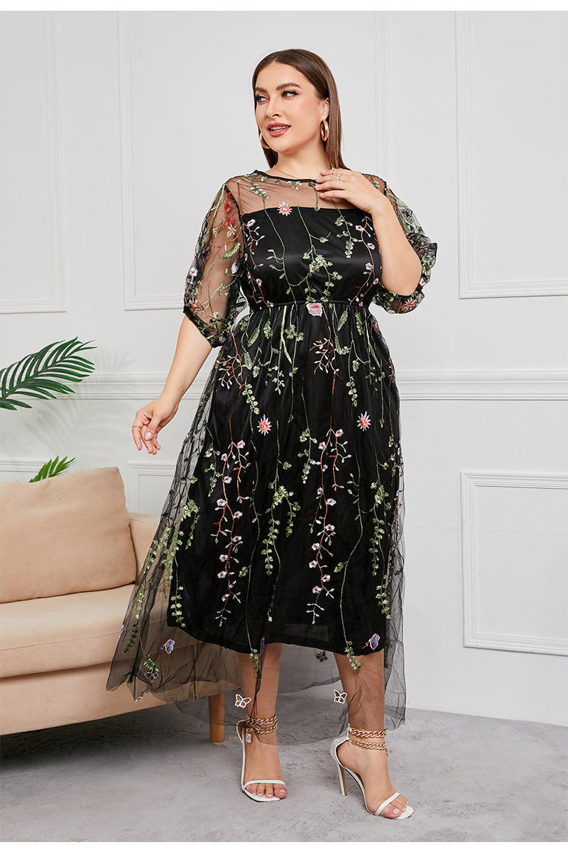 Plus Size Floral Embroidery Formal Evening Dress – Pluspreorder