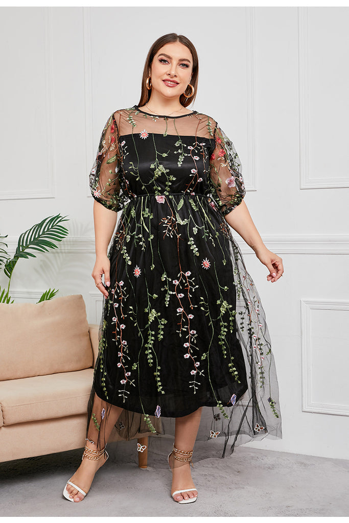 Plus Size Floral Embroidery Formal Evening Dress – Pluspreorder