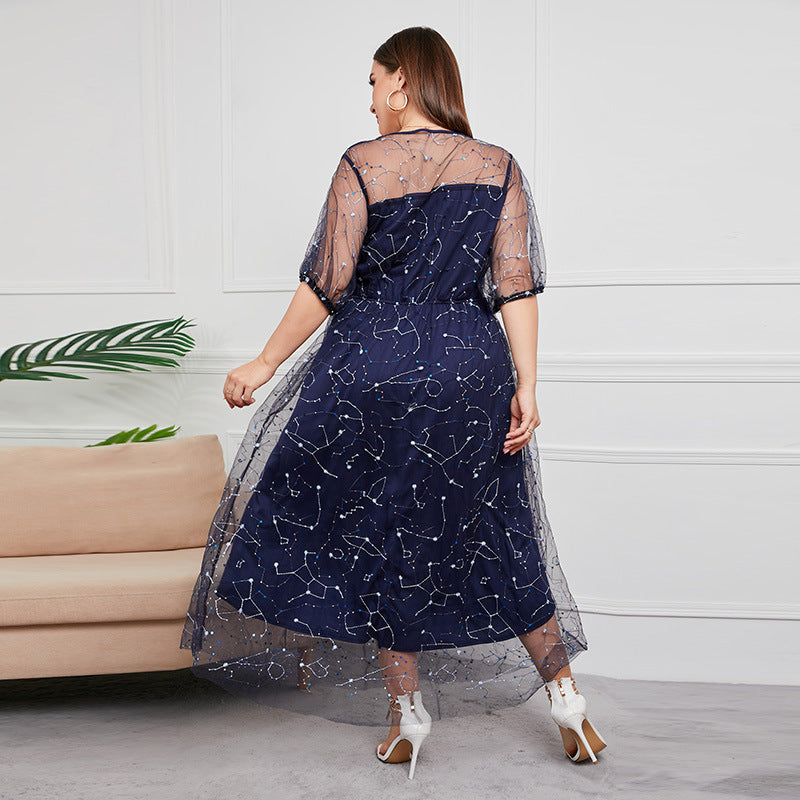Plus Size Mesh Embroidery Formal Evening Dress – Pluspreorder