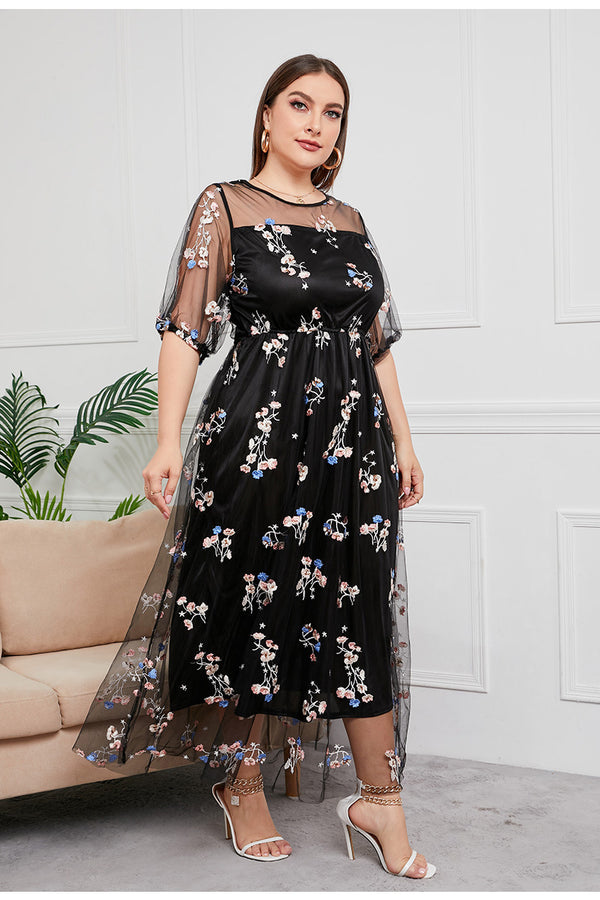 Plus Size Mesh Embroidery Formal Evening Dress – Pluspreorder
