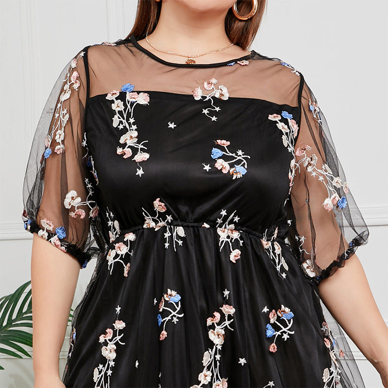 Plus Size Mesh Embroidery Formal Evening Dress – Pluspreorder
