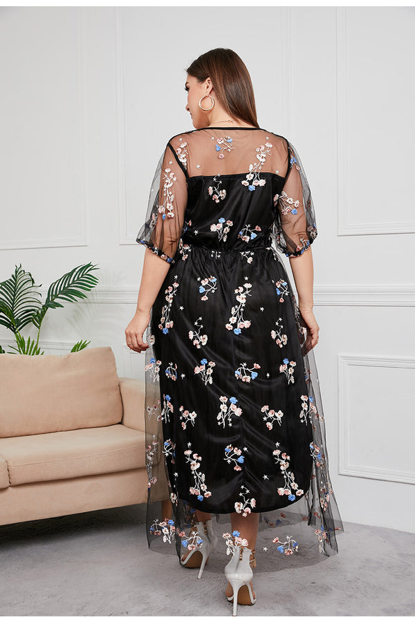 Plus Size Mesh Embroidery Formal Evening Dress – Pluspreorder