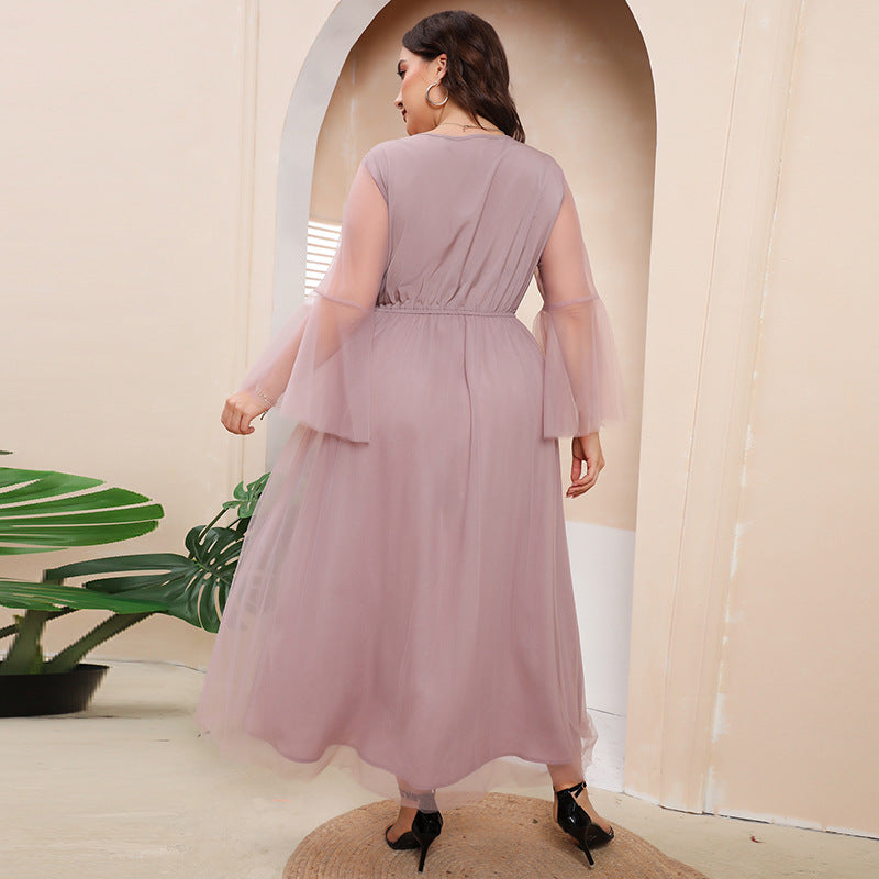Plus Size Pink Lace Tulle Evening Dress – Pluspreorder
