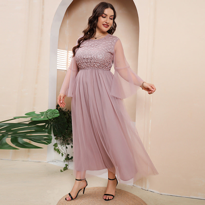 Plus Size Pink Lace Tulle Evening Dress Pluspreorder