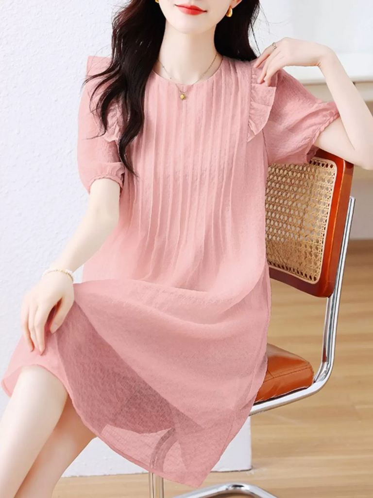 Plus Size Frills Pleat A Line Shift Dress – Pluspreorder