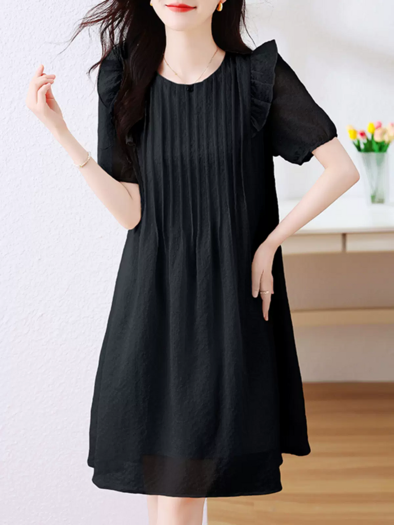 Plus Size Frills Pleat A Line Shift Dress – Pluspreorder