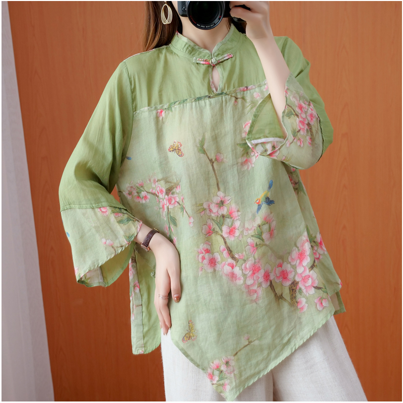 Plus Size Green Cheongsam Blouse