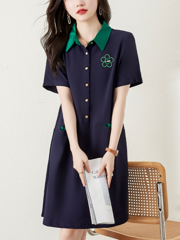Plus Size Green Floral Navy Polo T Shirt Dress