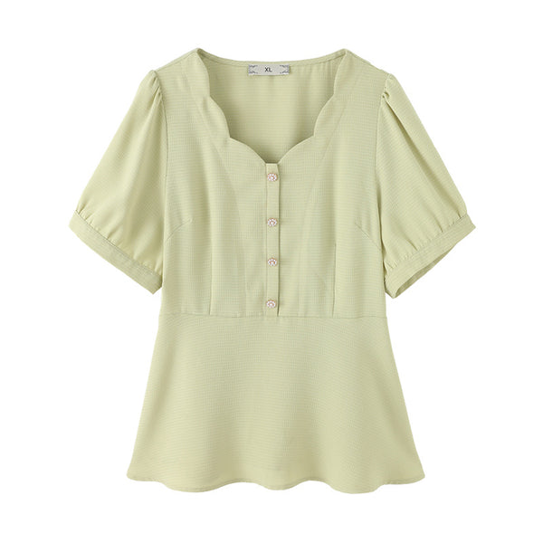 Plus Size Scallop Peplum Button Blouse