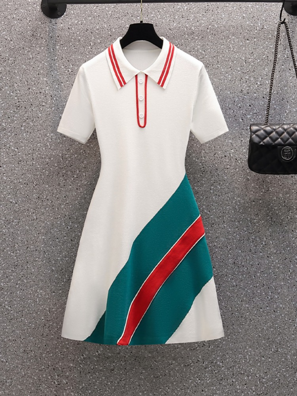 Plus Size Green Red Stripes Polo T Shirt Dress