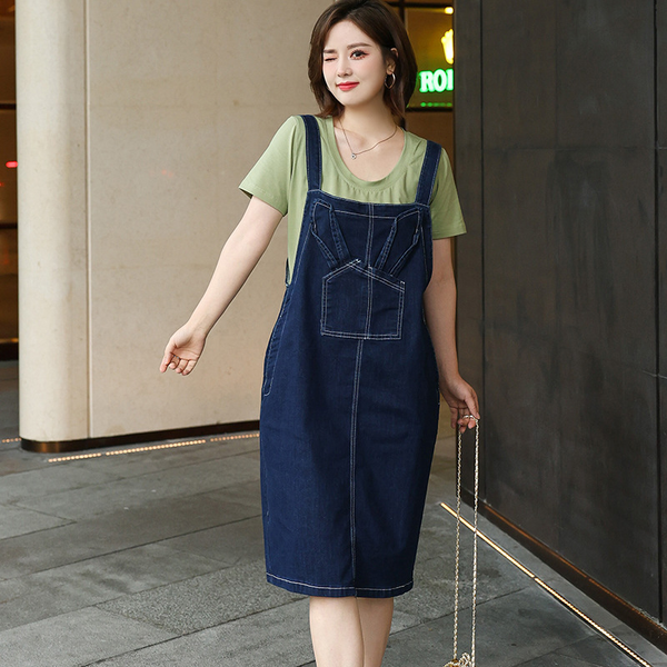 Plus Size Green T Shirt And Dungaree Dress Set (EXTRA BIG SIZE)