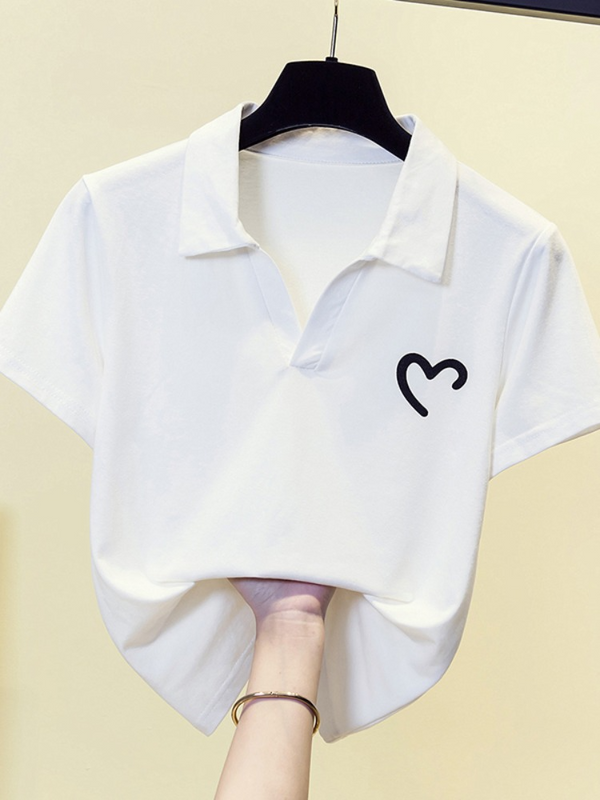 Plus Size Heart Polo T Shirt