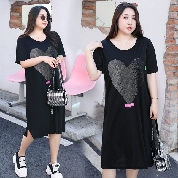 Plus Size Heart T Shirt Black Dress (Extra Big Size)