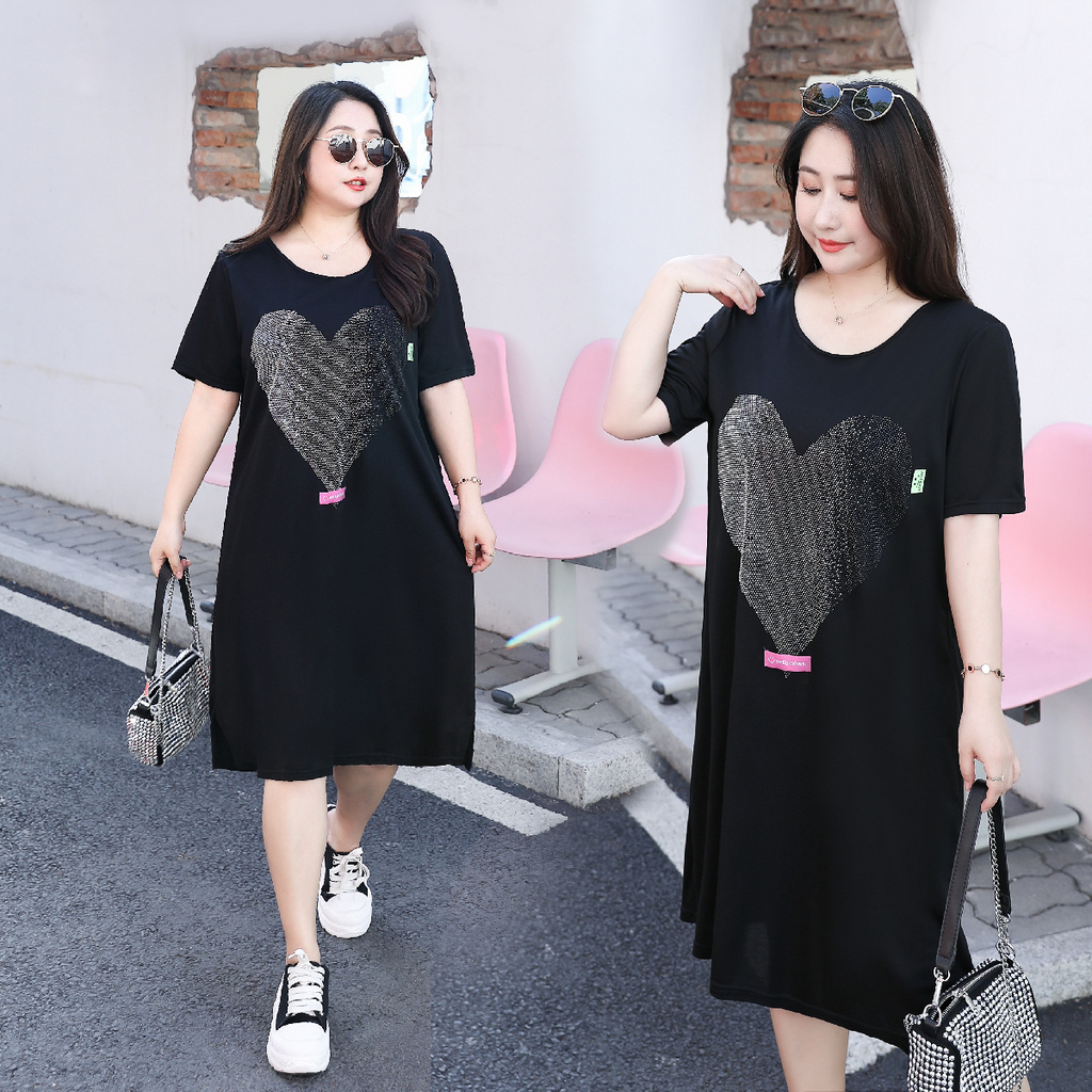 Plus Size Heart T Shirt Black Dress (Extra Big Size) – Pluspreorder