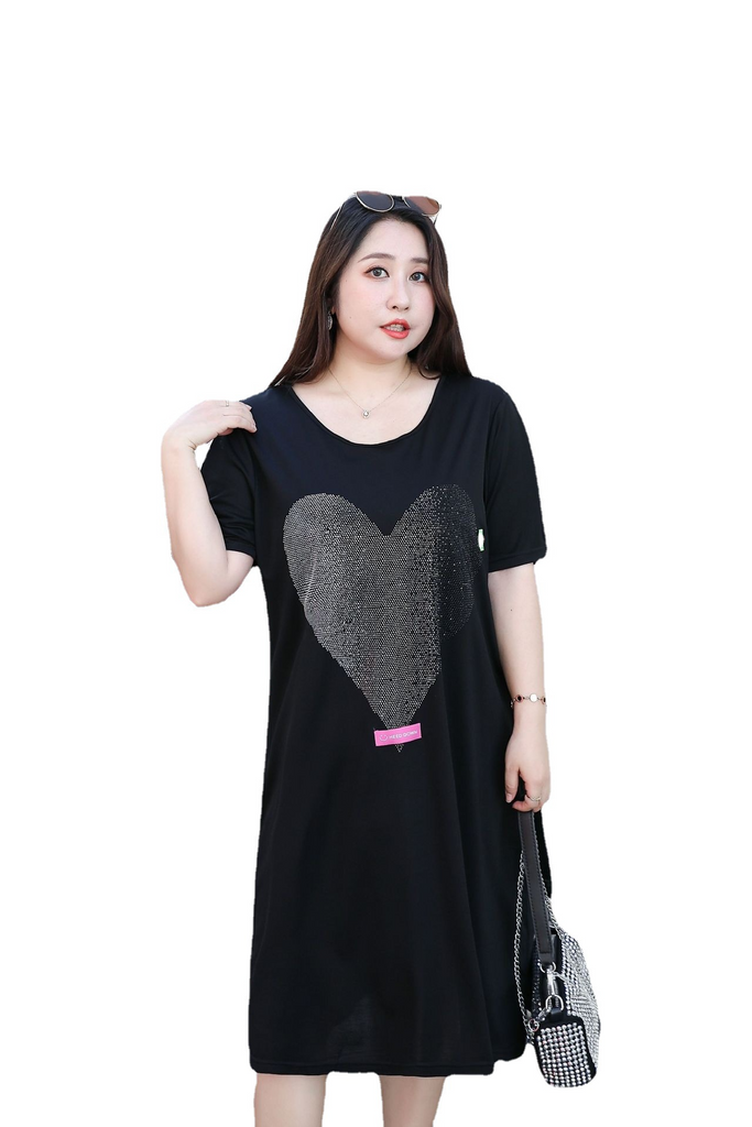 Plus Size Heart T Shirt Black Dress (Extra Big Size) – Pluspreorder