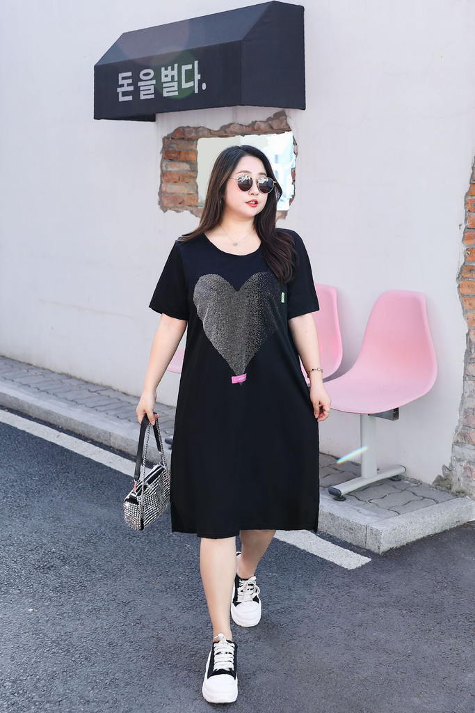 Plus Size Heart T Shirt Black Dress (Extra Big Size) – Pluspreorder