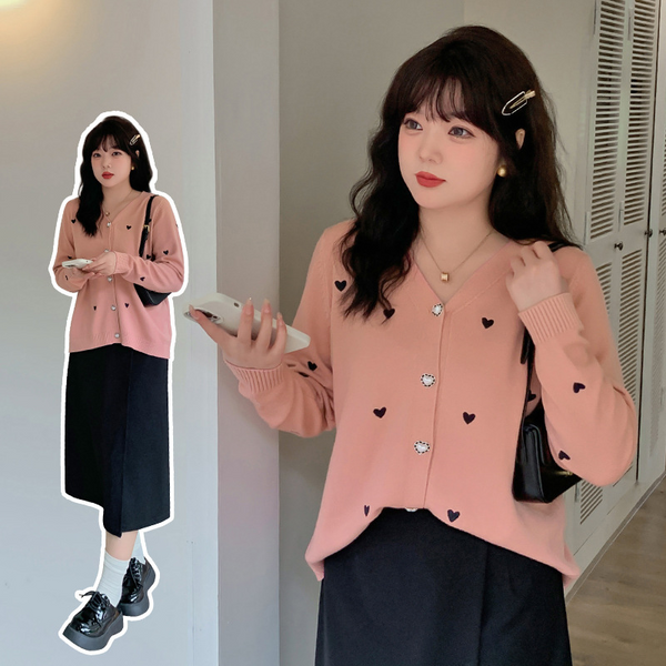 Plus Size Hearts Knit Korean Cardigan (Extra Big Size)