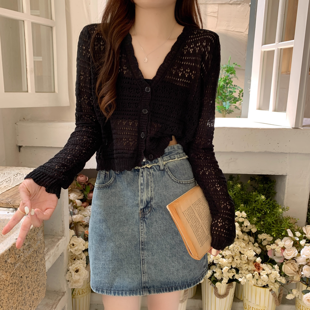 Plus Size Hollow Lace Crop Cardigan Pluspreorder