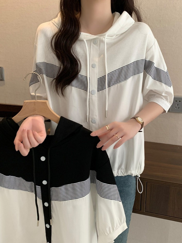 Plus Size Hoodie Stripe Top