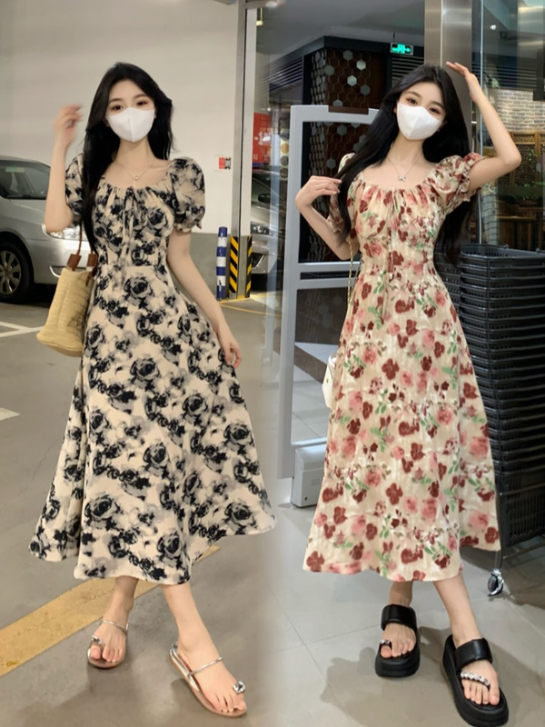 Plus Size Korean A Line Floral Short Sleeve Midi Dress