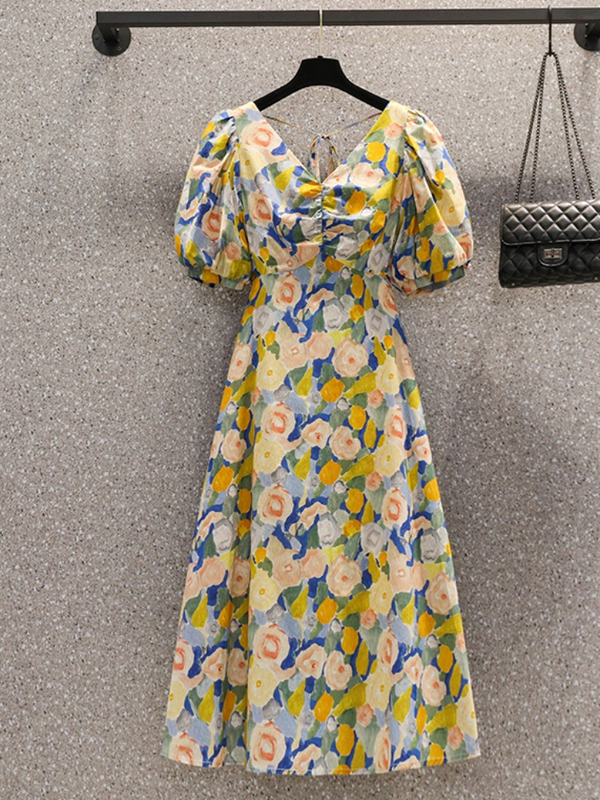 Plus Size Korean Art Floral Midi Dress