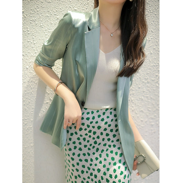 Plus Size Korean Shimmer Stripe Blazer
