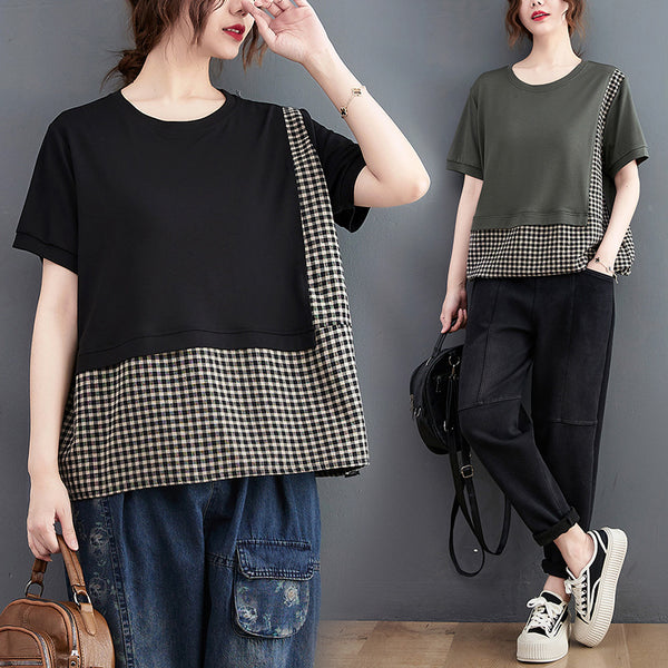 Plus Size Gingham Layer Blouse
