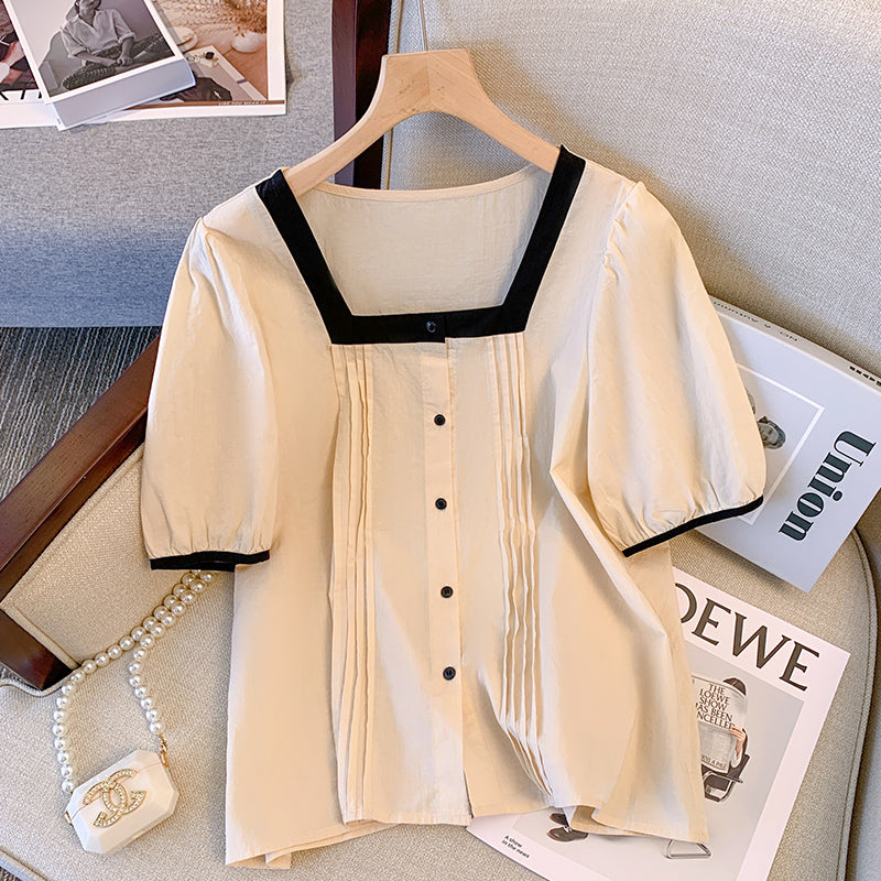Plus Size Korean Square Neck Cream Blouse