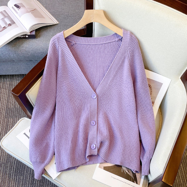 Plus Size Korean Knit Button Cardigan