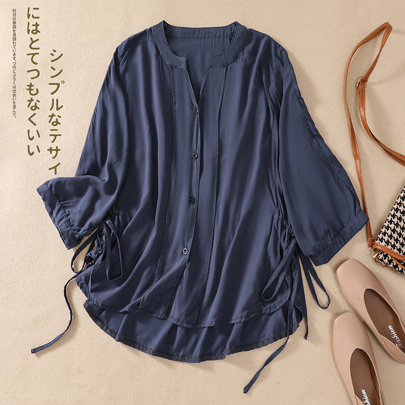 Plus Size Notch Neck Loose Blouse