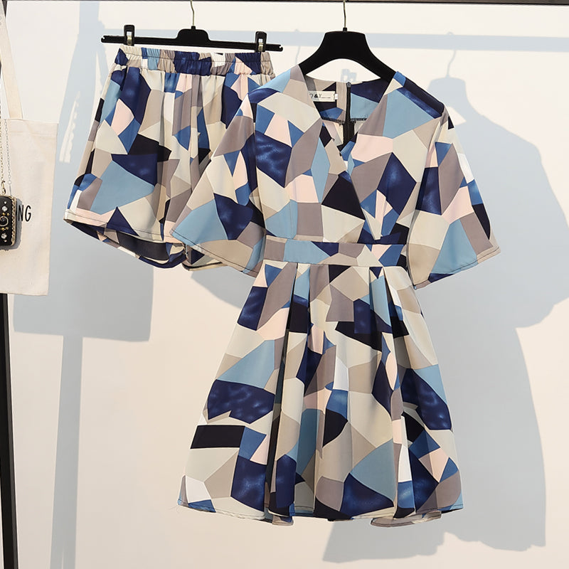 Plus Size Wrap Kimono Blouse and Matching Shorts Set