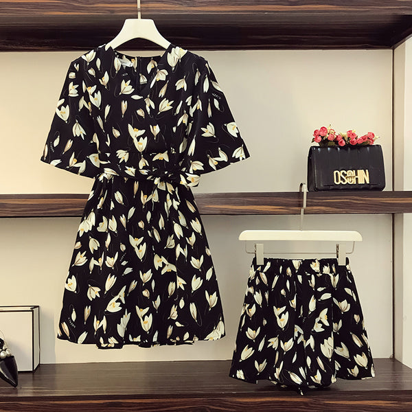 Plus Size Wrap Kimono Tunic Blouse and Matching Shorts Set