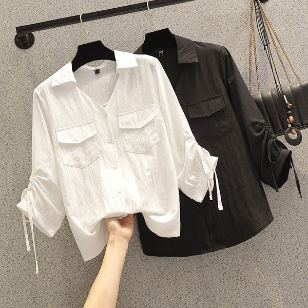 Plus Size Korean Scrunched Mid Sleeve Shirt Blouse