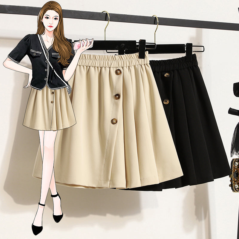 Plus Size Korean A Line Button Mini Skorts