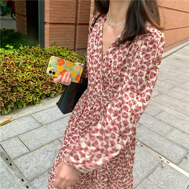 Plus Size Korean Floral Wrap Long Sleeve Midi Dress – Pluspreorder