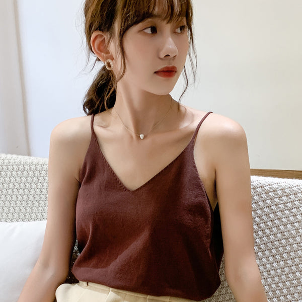 Plus Size Knit V Neck Spaghetti Top